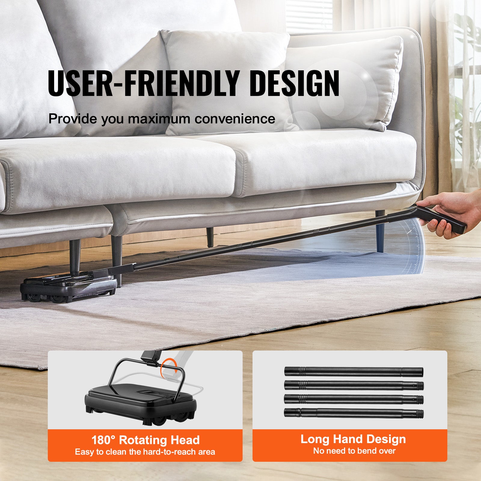 Carpet Sweeper, 7.87 in Sweeping Paths, Floor Sweeper Manual Non Electric, 300 ml Dustbin Capacity with Comb for Home Office Rugs Hardwood Surfaces Wood Floors Laminate, Cleans Dust Pet Hair
