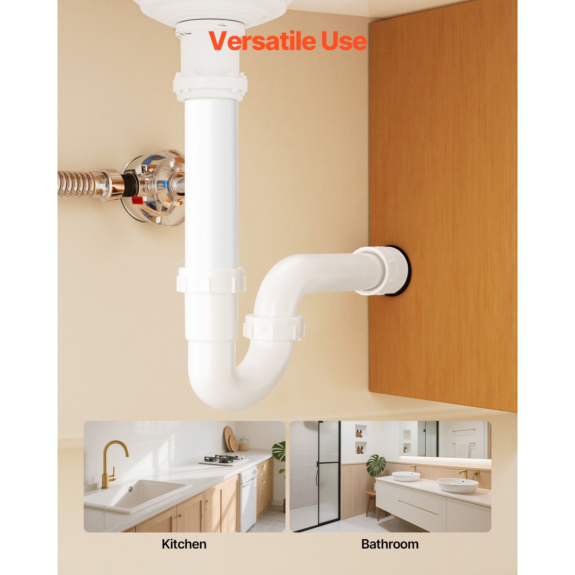 P-Trap, 1-1/2 Inch P Trap Sink Drain Pipe Kit with Threaded Adapter and TPU Leak-Resistant Washers, PP Plastic Pipe Basin Waste Kit, Under Sink Plumbing for Kitchen Bathroom Sewer Drain, White