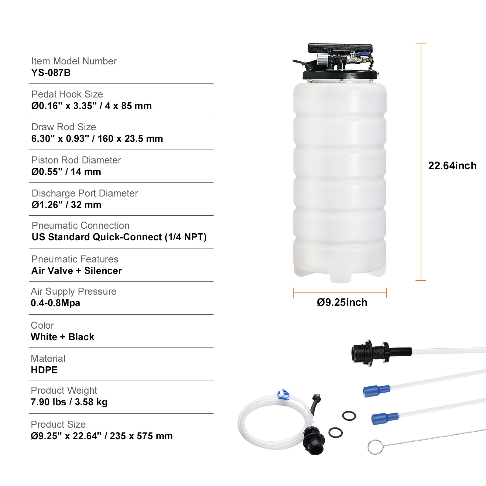 Fluid Extractor, 4 Gallons (15 Liters), Pneumatic/Manual Oil Changer Vacuum Fluid Extractor with Dipstick and Suction Hose, Oil Extractor Change Pump for Automotive Fluids Vacuum Evacuation