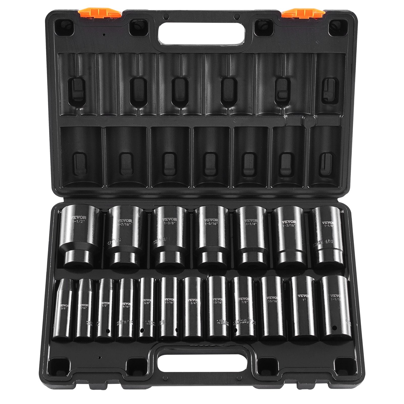 Impact Socket Set 1/2 Inches 19 Piece Impact Sockets, Deep Socket, 6-Point Sockets, Rugged Construction, Cr-V, 1/2 Inches Drive Socket Set Impact 3/8 inch - 1-1/2 inch, with a Storage Cage