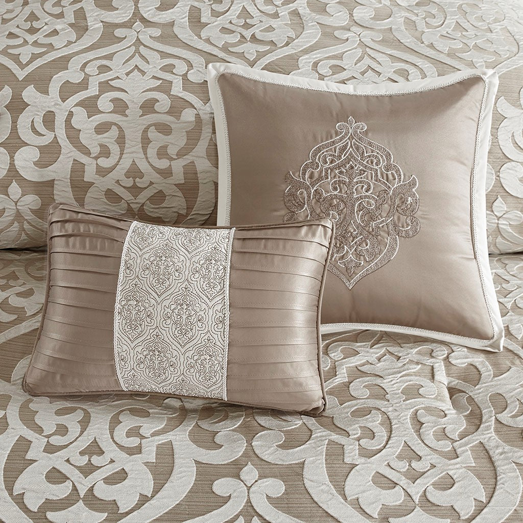 8 Piece Jacquard Comforter Set Tan/Ivory King