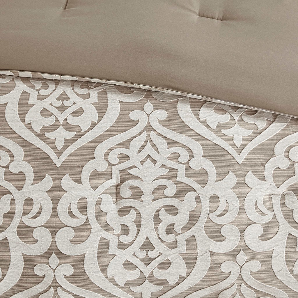 8 Piece Jacquard Comforter Set Tan/Ivory King