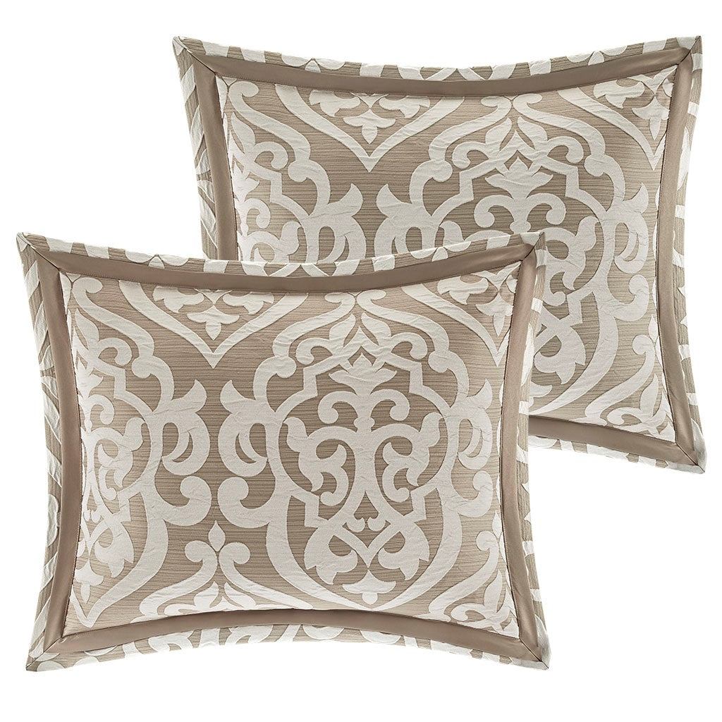 8 Piece Jacquard Comforter Set Tan/Ivory King