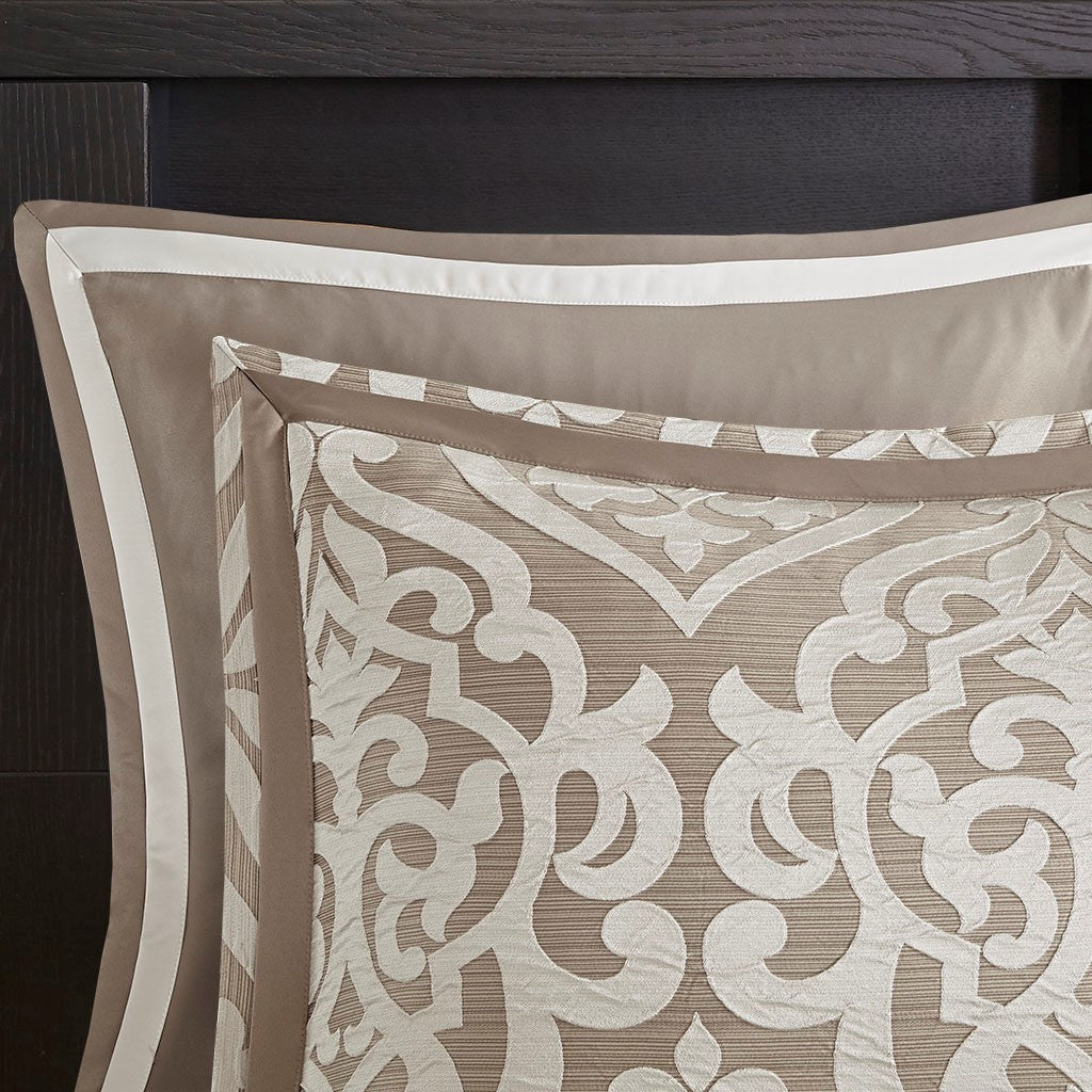 8 Piece Jacquard Comforter Set Tan/Ivory King