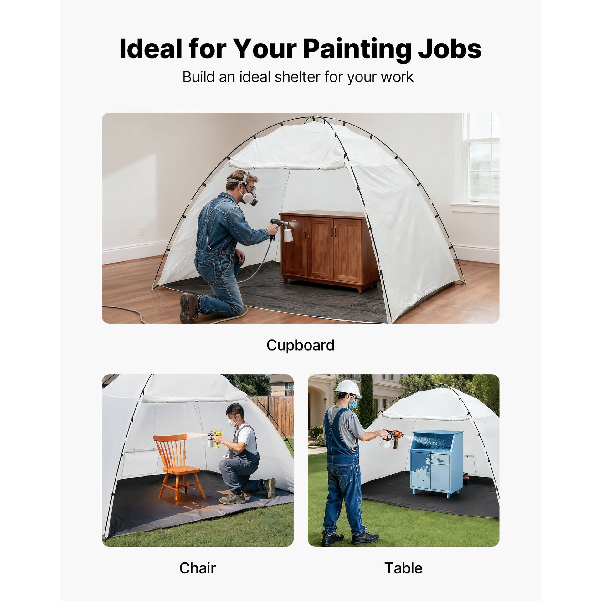 Portable Paint Booth Tent, 115.35 x 90.55 x 74 inch Painting Tent Station, Spray Shelter with Built-in Floor & Mesh Screen, Large Space, Oxford Spray Painting Tents for Cupboard, Chairs, Tables