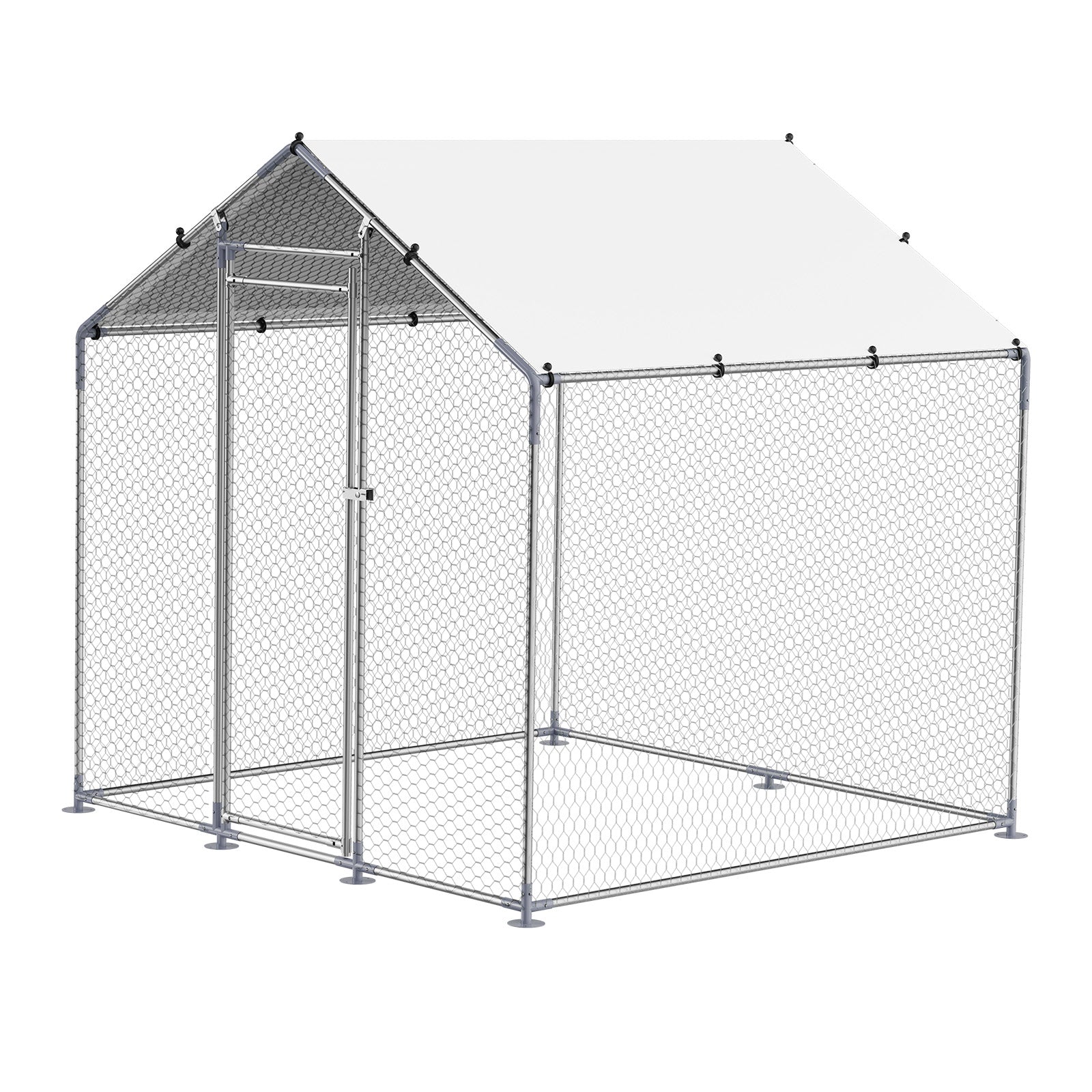 Metal Chicken Coop 6.56x6.56x6.56ft Walk-in Chicken Run with Cover Spire Roof