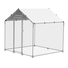Metal Chicken Coop 6.56x6.56x6.56ft Walk-in Chicken Run with Cover Spire Roof