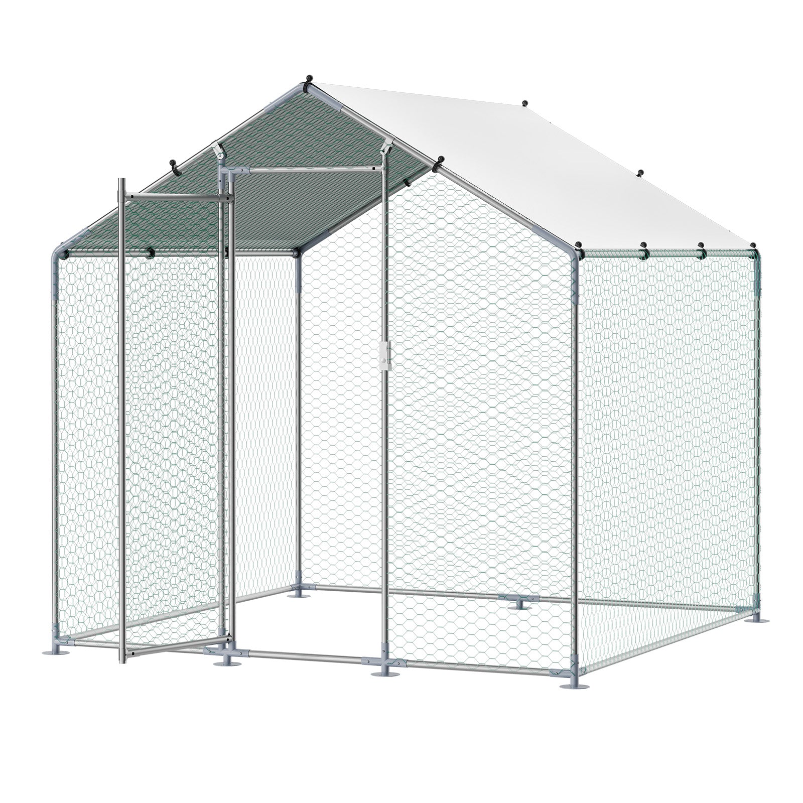 Metal Chicken Coop 6.56x6.56x6.56ft Walk-in Chicken Run with Cover Spire Roof