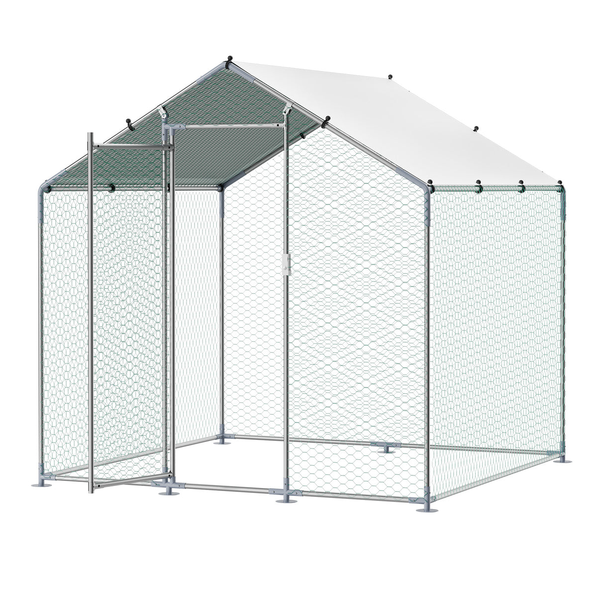 Metal Chicken Coop 6.56x6.56x6.56ft Walk-in Chicken Run with Cover Spire Roof