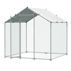 Metal Chicken Coop 6.56x6.56x6.56ft Walk-in Chicken Run with Cover Spire Roof