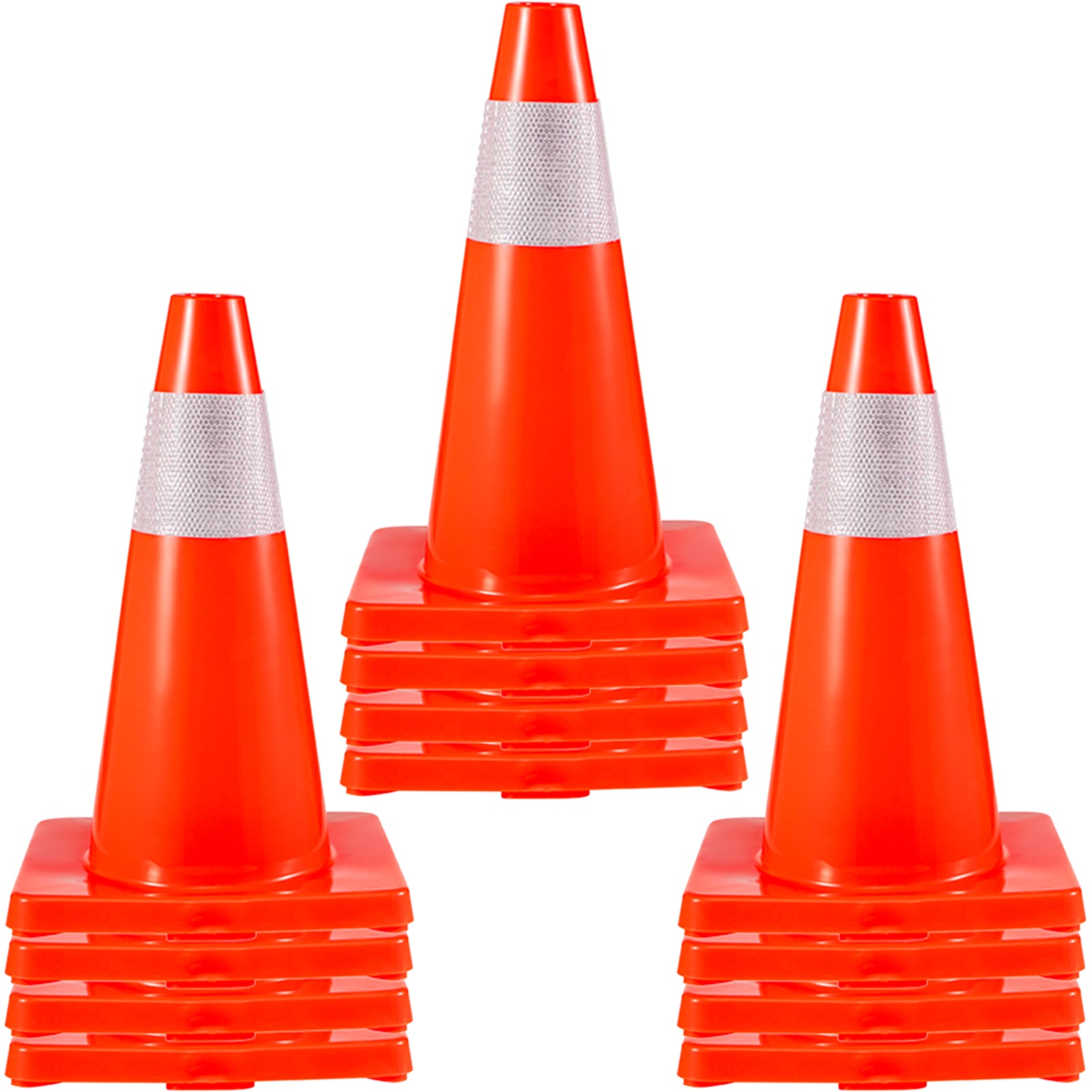 12Pack 18" Traffic Cones, Safety Road Parking Cones PVC Base,Traffic Cone with Reflective Collars, Hazard Construction Cones for Home Traffic Parking