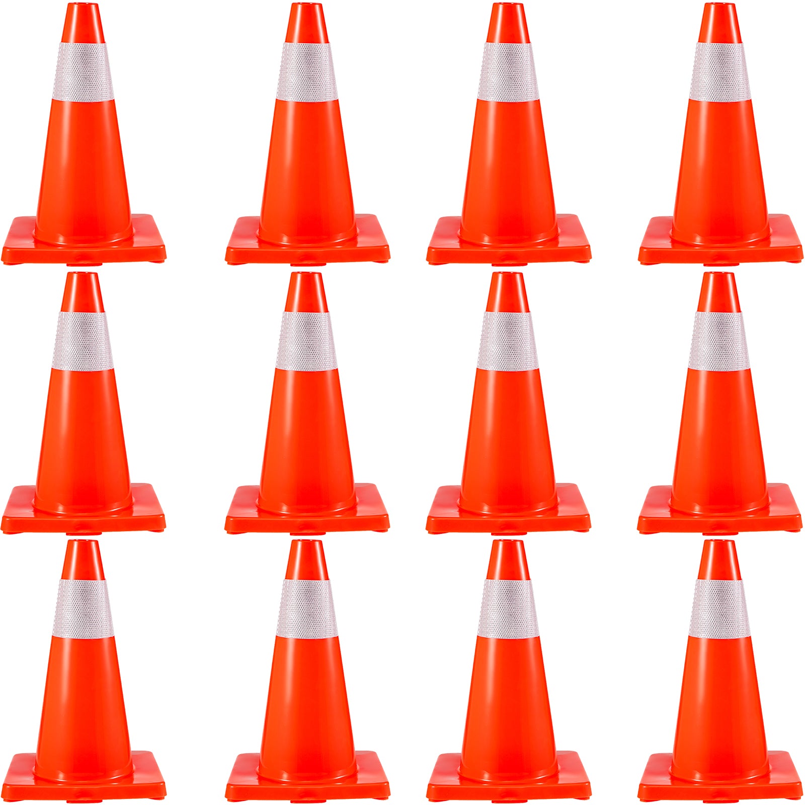 12Pack 18" Traffic Cones, Safety Road Parking Cones PVC Base,Traffic Cone with Reflective Collars, Hazard Construction Cones for Home Traffic Parking