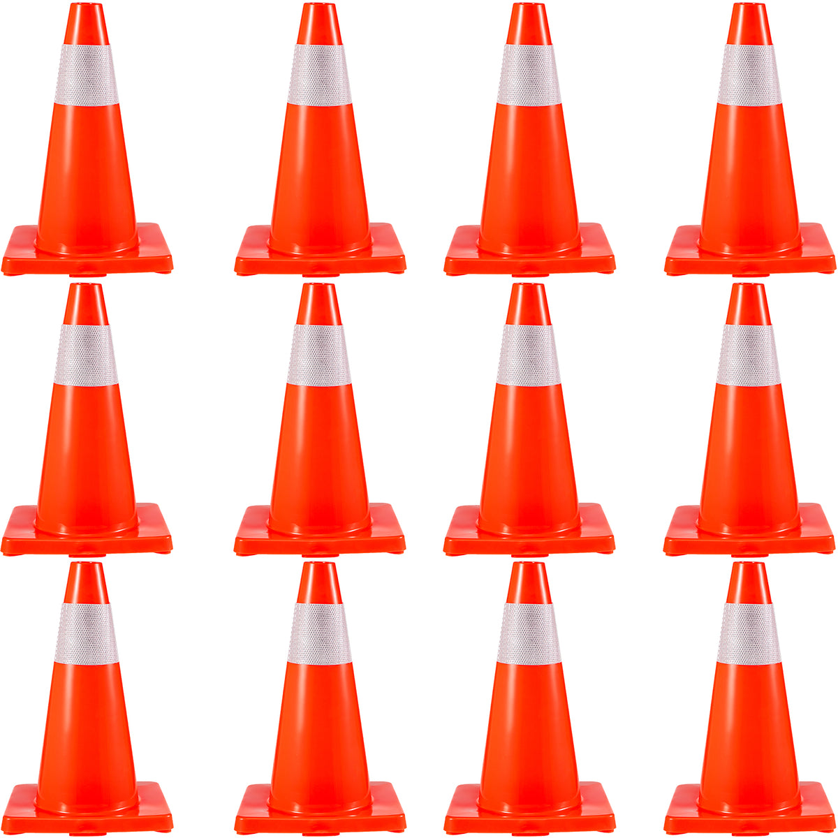 12Pack 18" Traffic Cones, Safety Road Parking Cones PVC Base,Traffic Cone with Reflective Collars, Hazard Construction Cones for Home Traffic Parking