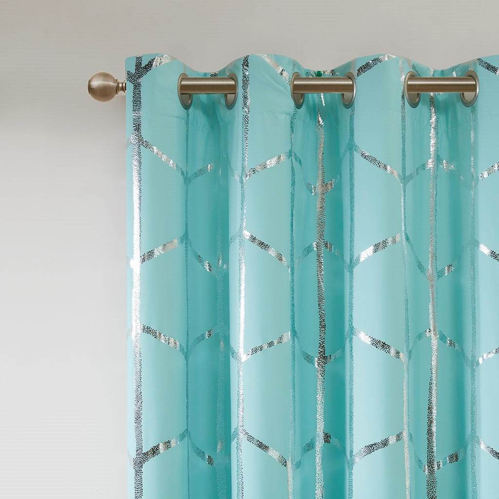 Total Blackout Metallic Print Grommet Top Curtain Panel(Only 1 Pc Panel)