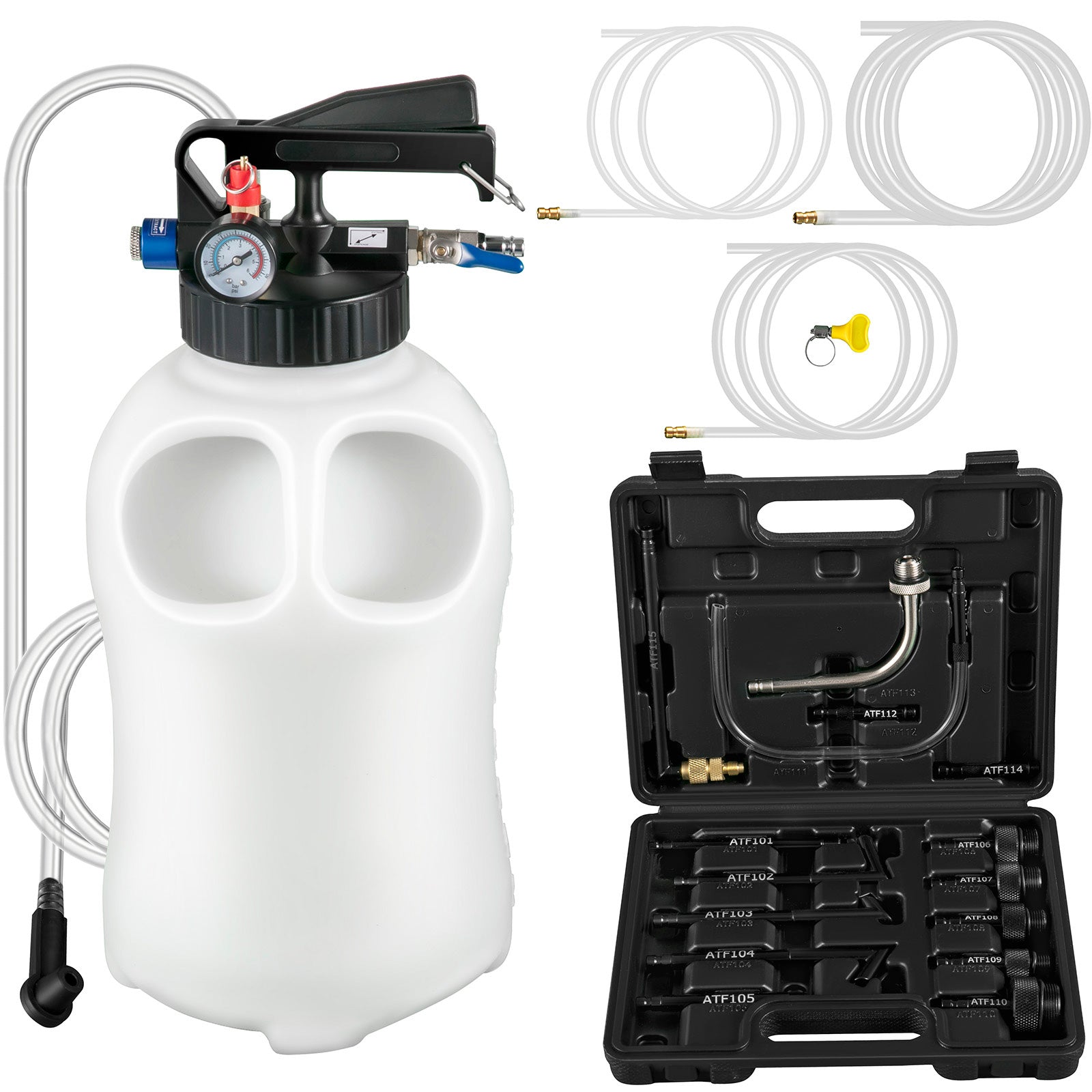 Transmission Fluid Pump 2 Way Manual ATF Refill System Dispenser, Oil and Liquid Extractor 10 Liter Large Capacity, Automatic Transmission Fluid Pump Tool Set with 14 Pieces ATF Filler Adapters