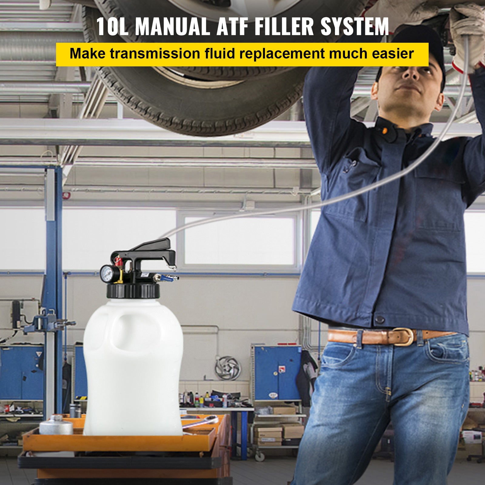 Transmission Fluid Pump 2 Way Manual ATF Refill System Dispenser, Oil and Liquid Extractor 10 Liter Large Capacity, Automatic Transmission Fluid Pump Tool Set with 14 Pieces ATF Filler Adapters