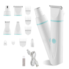 Dog Clippers for Grooming, 4 in 1 Dog Grooming Kit, Low Noise, Rechargeable Pet Shaver with 6 Combs & 4 Detachable Blades, Waterproof Cordless Pet Hair Trimmers Nail Grinder Set for Dogs Cats