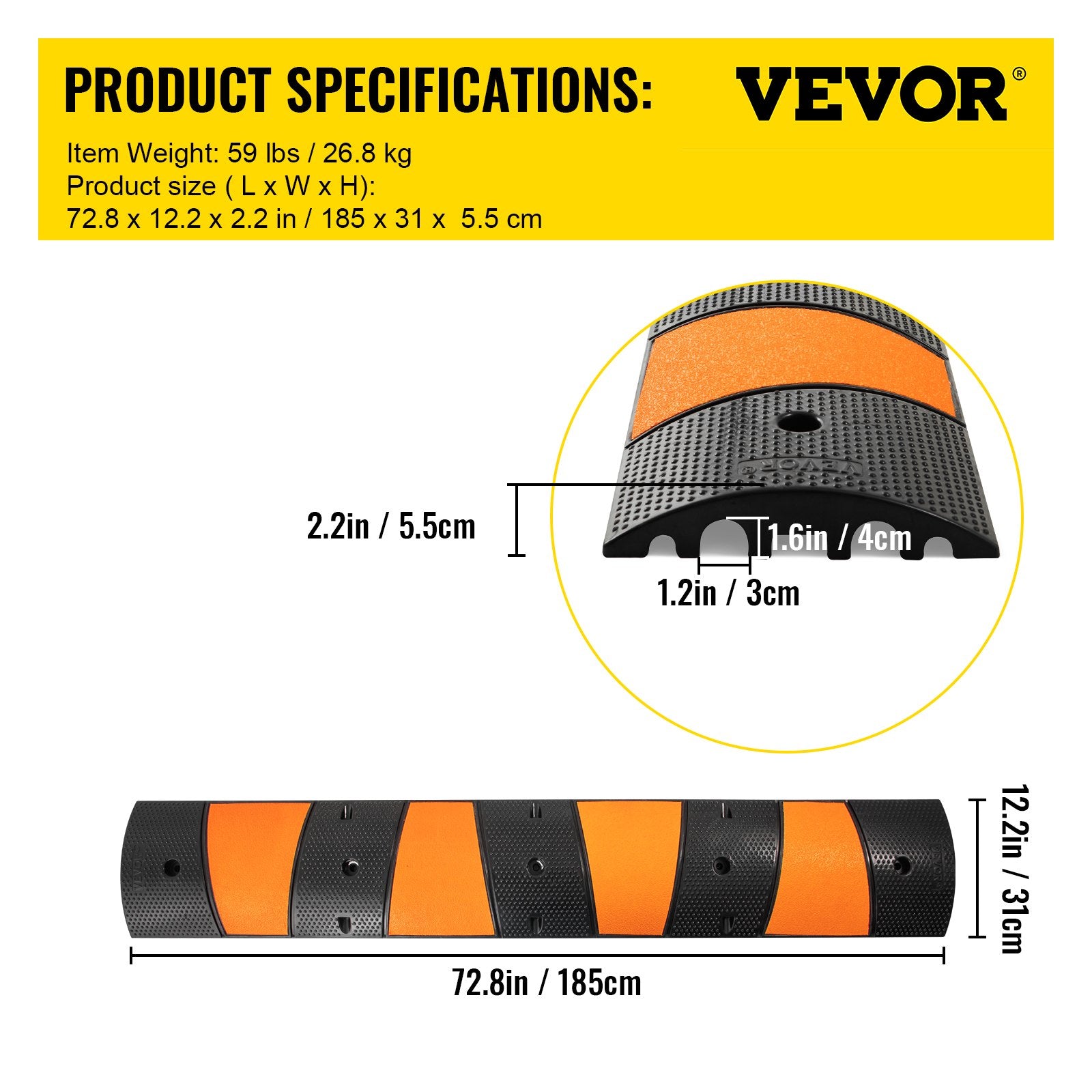 Rubber Speed Bump, 2 Pack 2 Channel Speed Bump Hump, 72.8" Long Modular Speed Bump Rated 22000 LBS Load Capacity, 72.8 x 12.2 x 2.2 Garage Speed Bump for Asphalt Concrete Gravel Driveway-6 FT