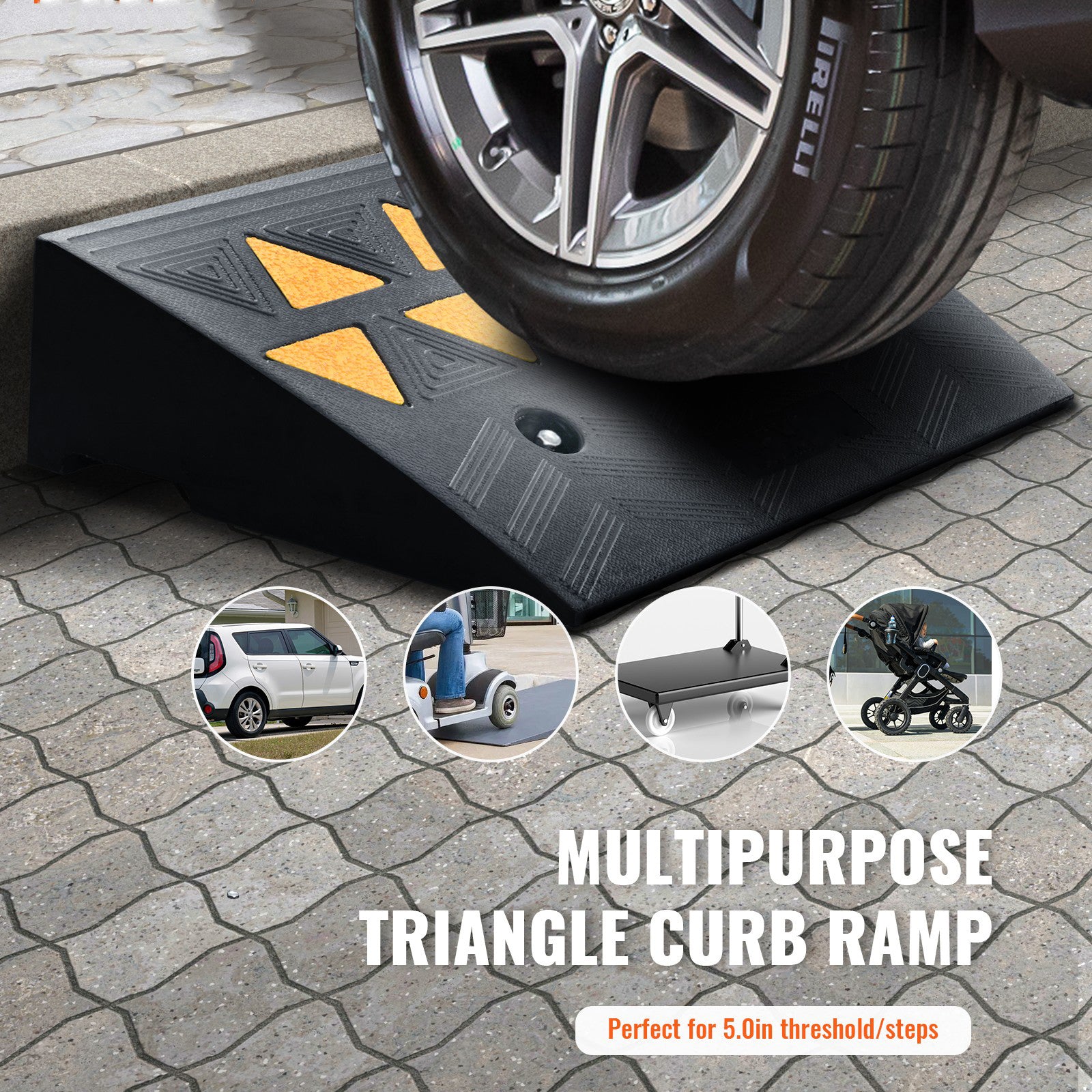 Rubber Curb Ramp 2 Pack, 5" Rise Height Heavy-Duty 33069 lbs/15 T Capacity Threshold Ramps, Driveway Ramps with Stable Grid Structure for Cars, Wheelchairs, Bikes, Motorcycles