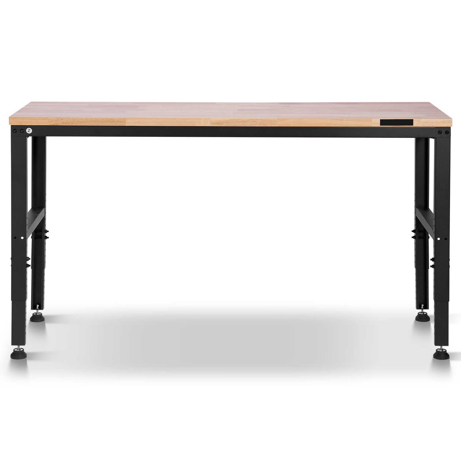 Workbench Adjustable Height, 61" x 20" Garage Table w/ 27.1" - 36" Heights & 2000 LBS Load Capacity, with Power Outlets & Hardwood Top & Metal Frame & Foot Pads, for Workshop Office Home