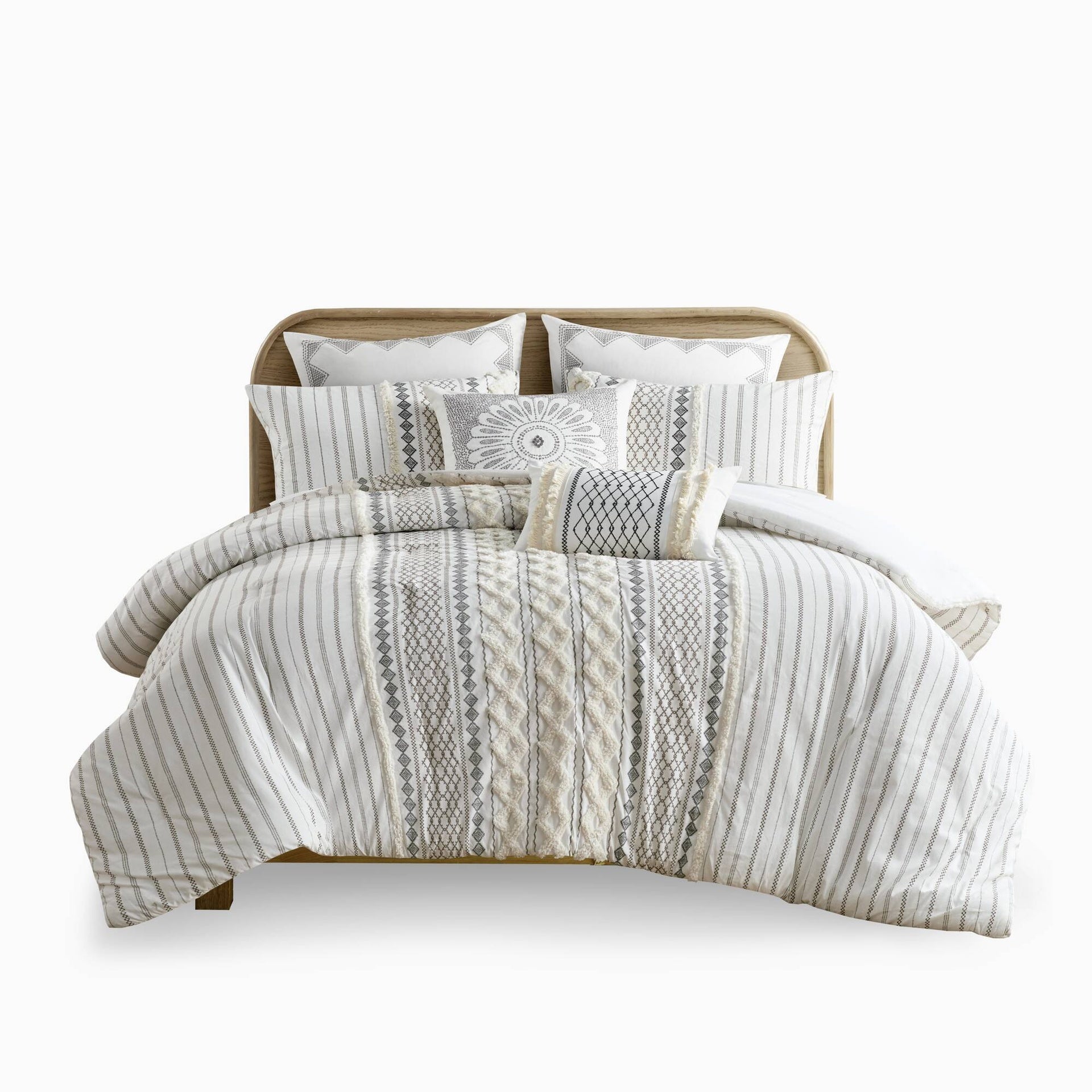 Cotton Printed Comforter Set with Chenille Ivory King/Cal King