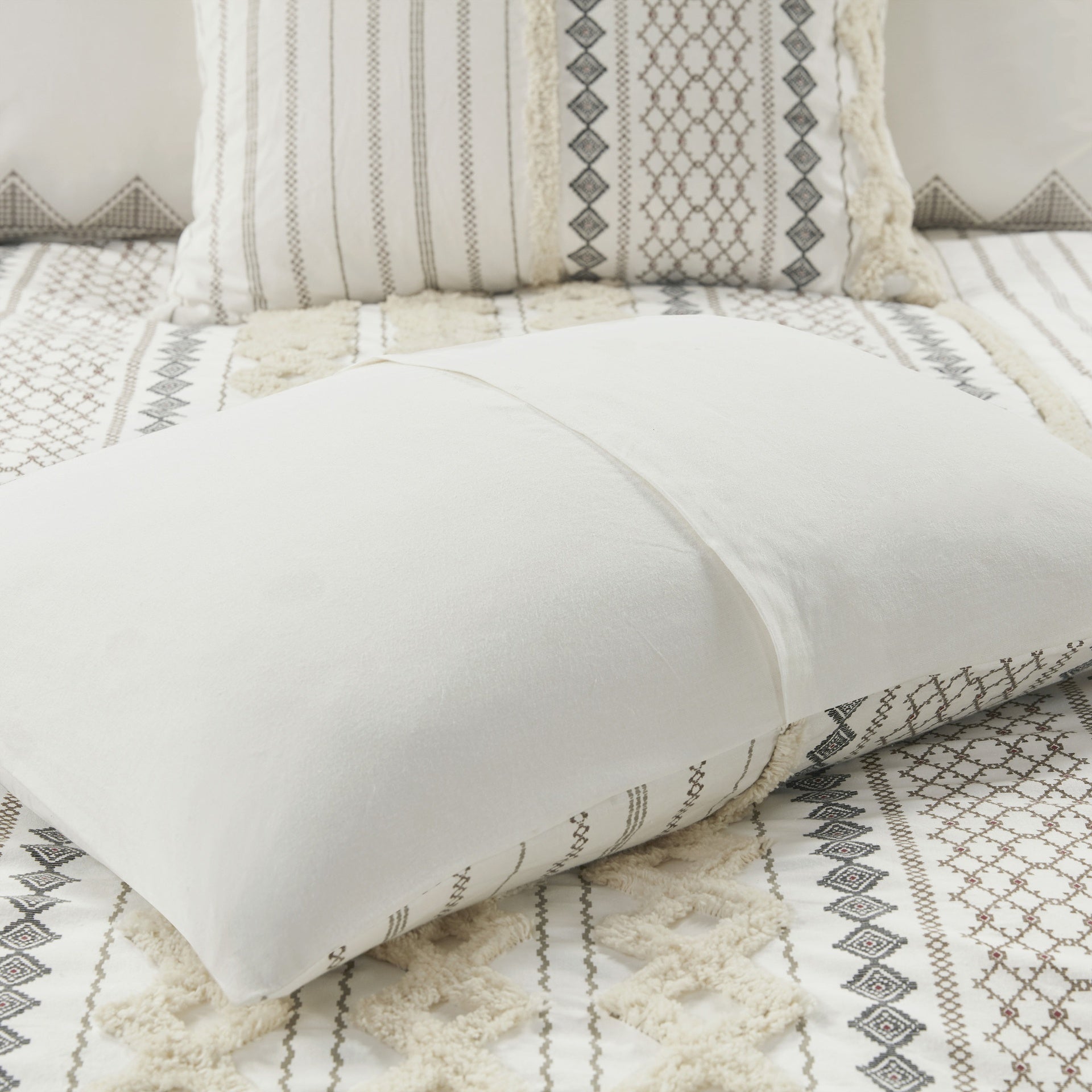 Cotton Printed Comforter Set with Chenille Ivory King/Cal King