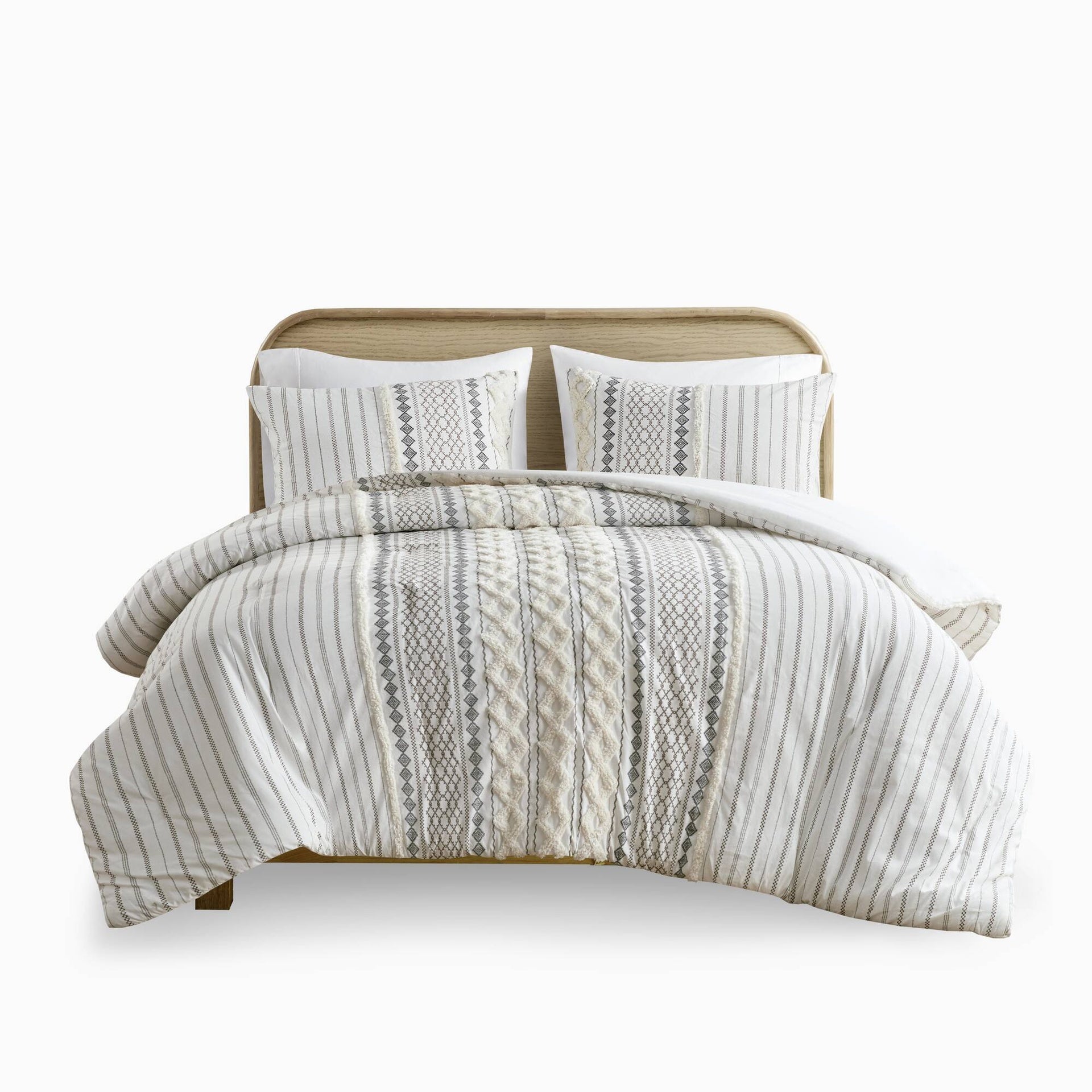Cotton Printed Comforter Set with Chenille Ivory King/Cal King
