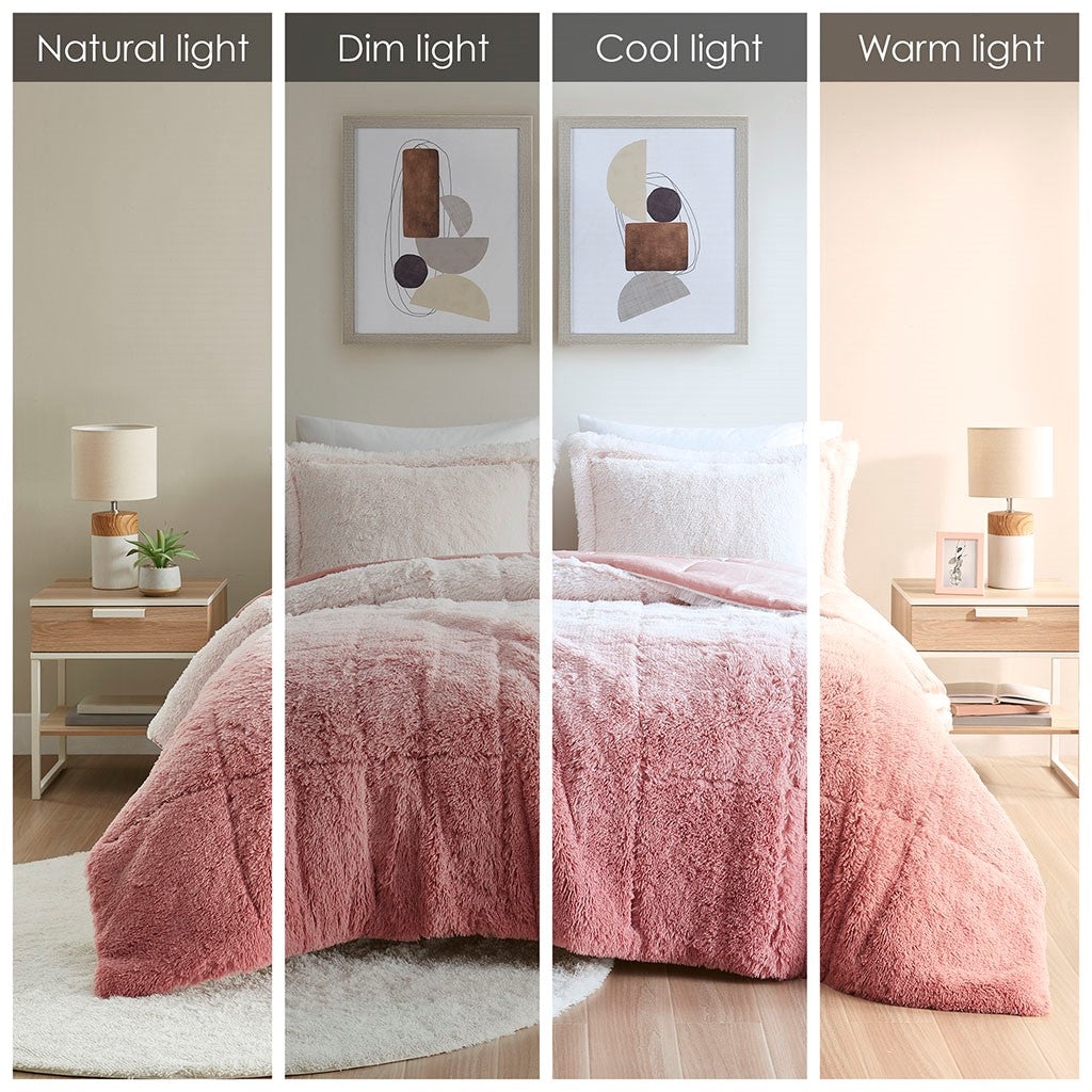 Full/Queen Ombre Shaggy Long Fur Comforter Mini Set