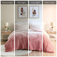 Full/Queen Ombre Shaggy Long Fur Comforter Mini Set