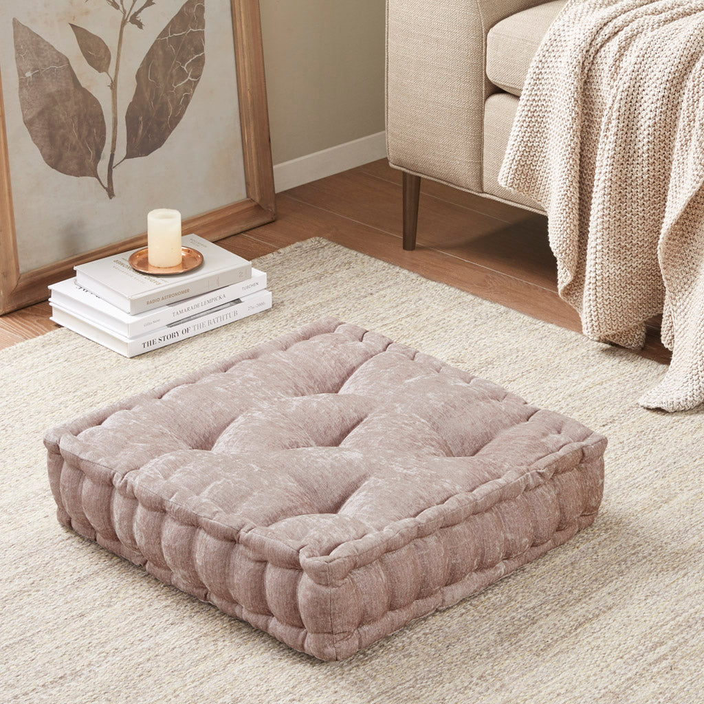 Poly Chenille Square Floor Pillow Cushion Blush 20x20"