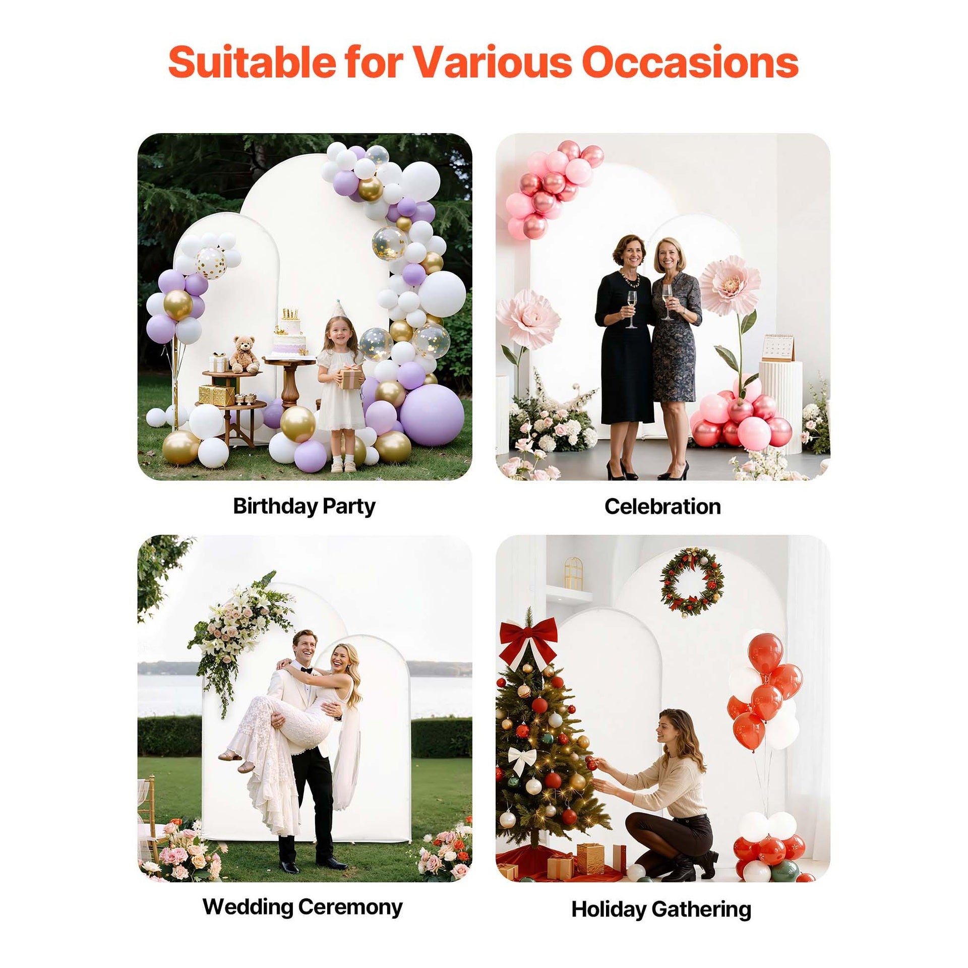 Arch Backdrop Stand, Set of 2, 7.2 ft and 6 ft, Stable Structure, Easy Assembly, Gold Metal Arch Backdrop Stand with Cover for Wedding, Birthday Party, Celebration, and Ceremony Decoration