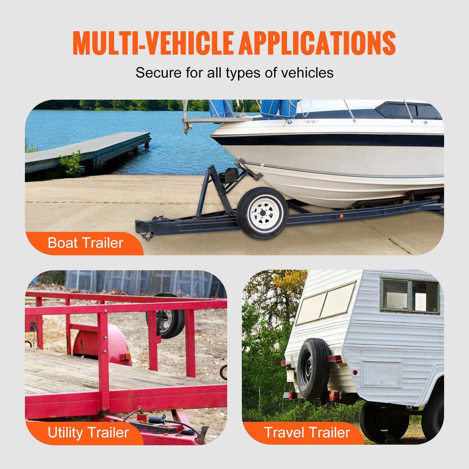 Spare Tire Carrier, Trailer Spare Tire Mount, 160 lbs Capacity, Utility Trailer Accessories Fits Most 4 & 5 & 6 & 8 Lugs Wheels on 4", 4.25", 4.5", 4.75", 5", 5.5", 6", 6.5" Bolt Patterns