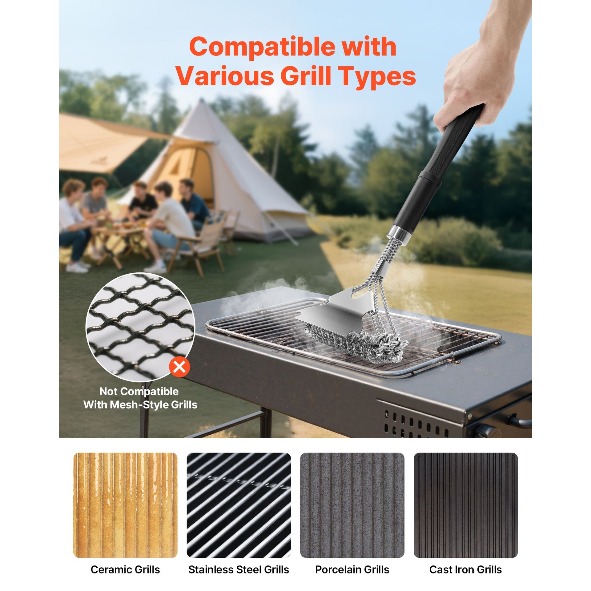BBQ Grill Brush and Scraper Stainless Steel Bristle Free Grill Cleaner 17 in