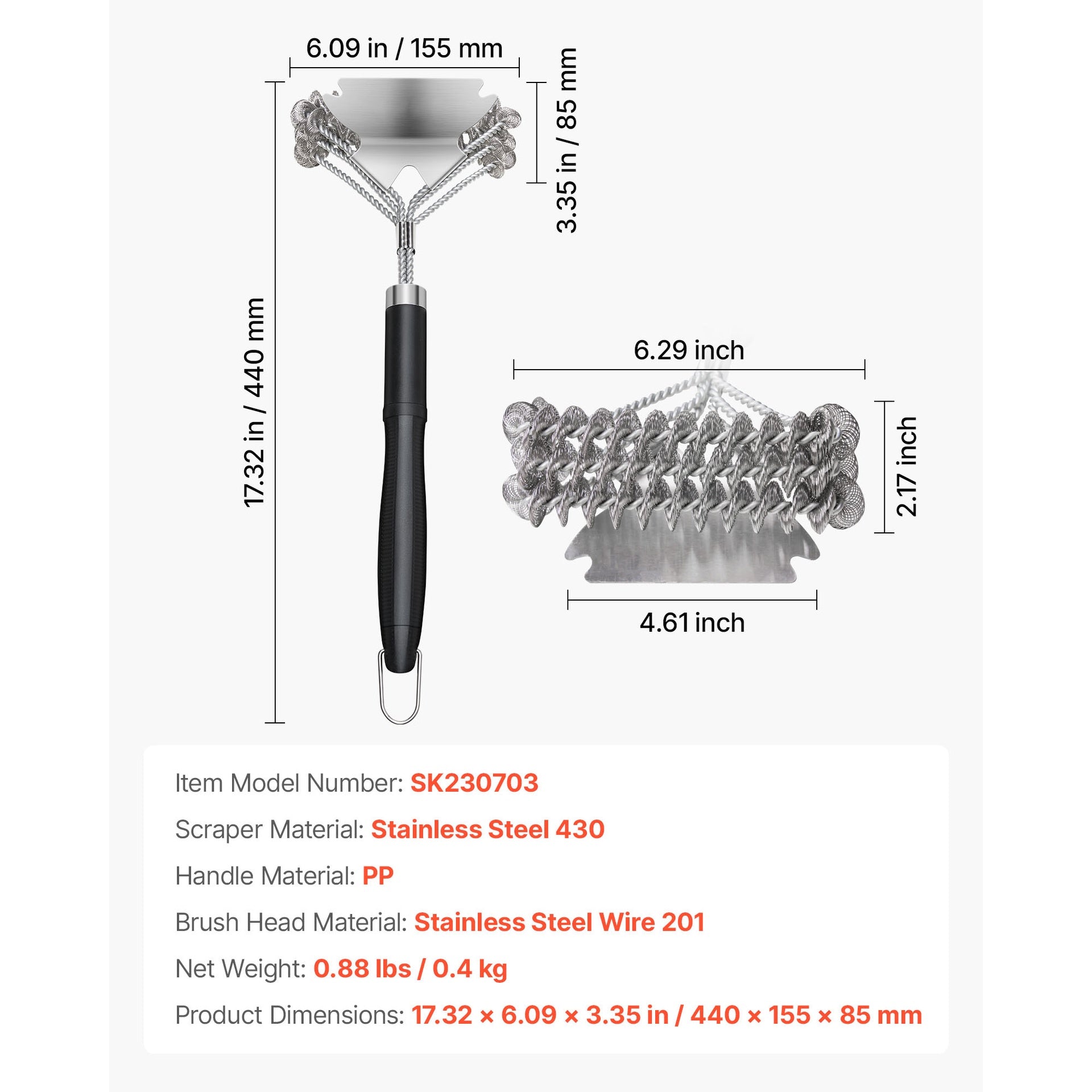 BBQ Grill Brush and Scraper Stainless Steel Bristle Free Grill Cleaner 17 in