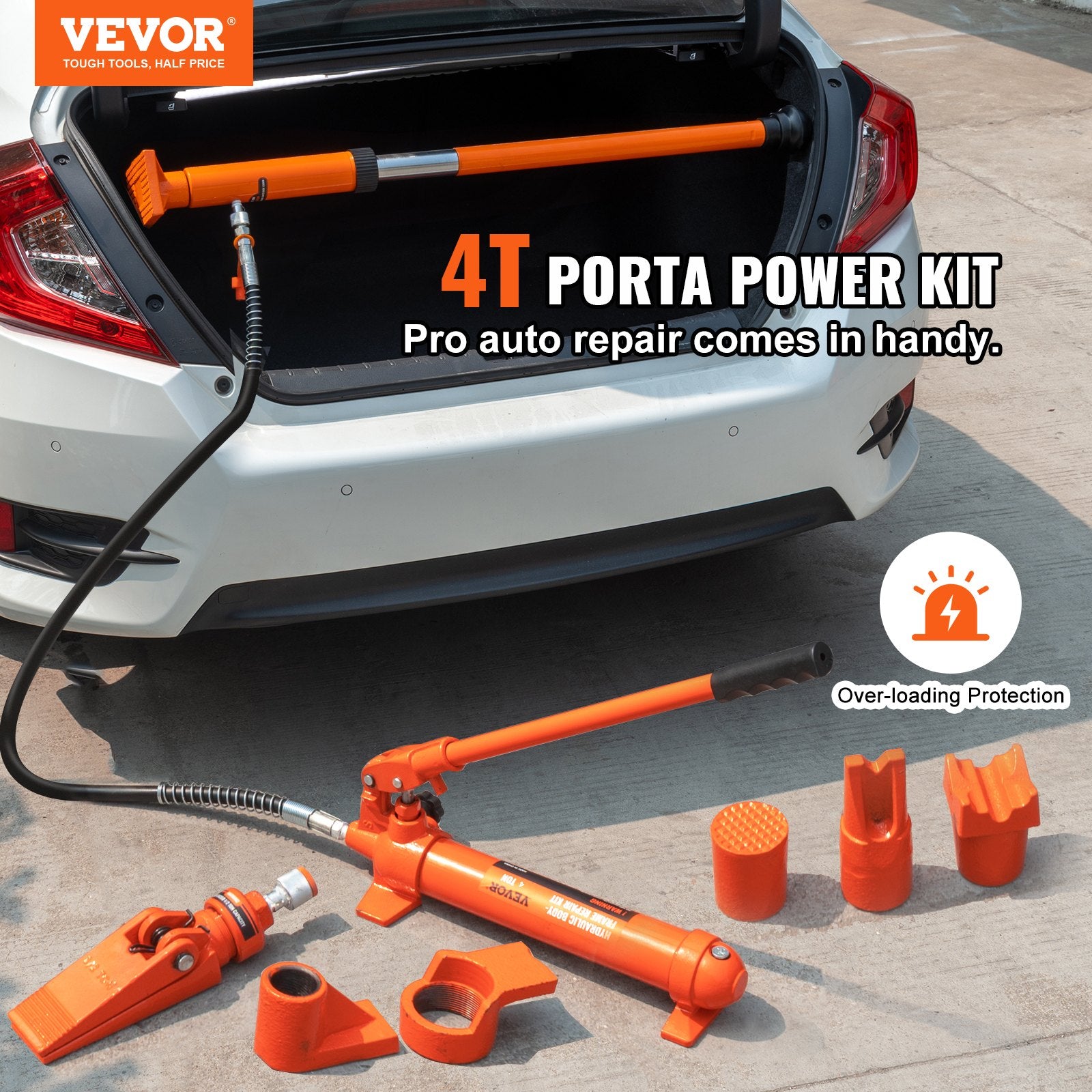 4 Ton/8800 LBS Porta Power, Portable Hydraulic Ram with 3.9 ft/1.2 m Oil Hose, Auto Body Frame Repair Kit with Storage Case for Car Repair, Truck, Farm