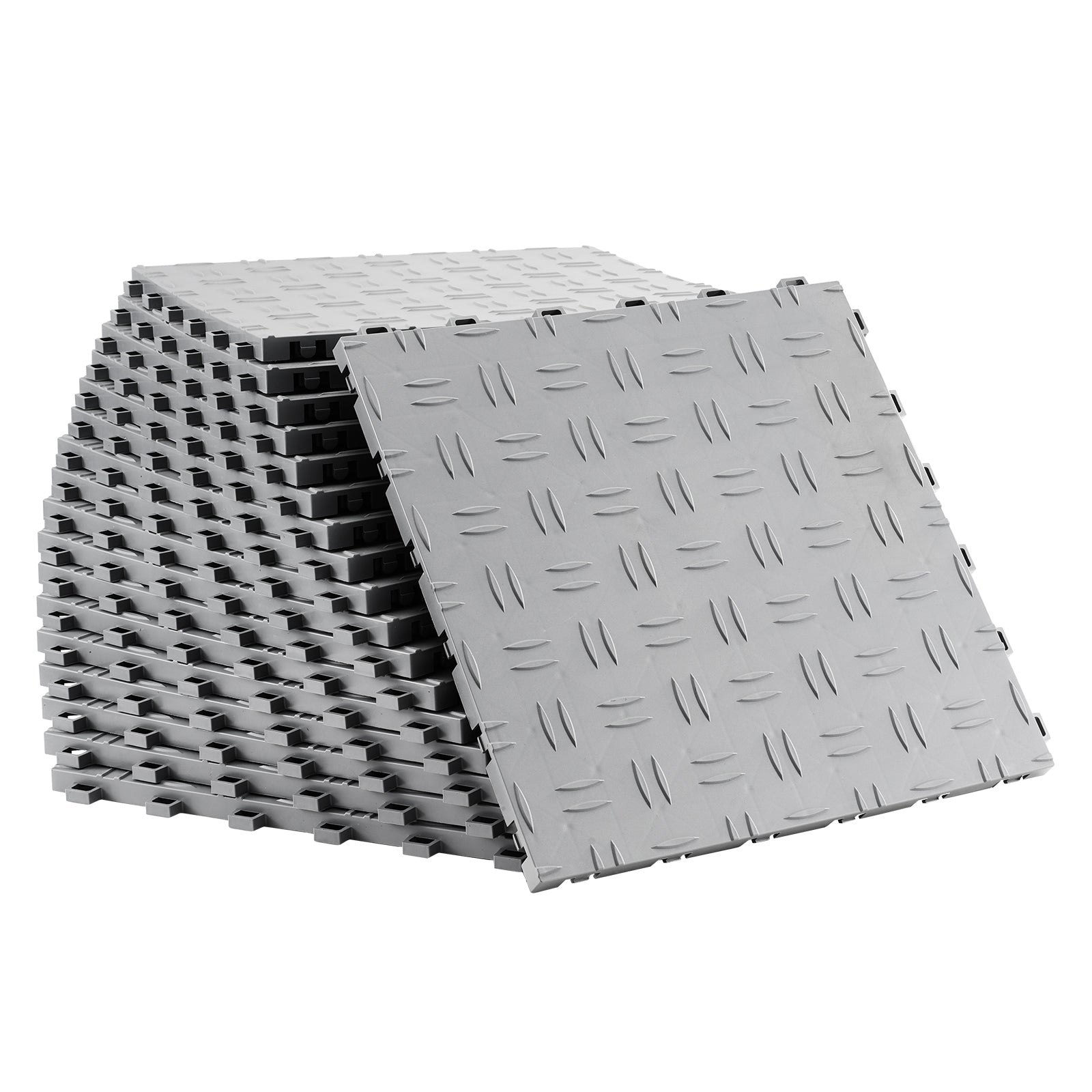 Garage Tiles Interlocking, 12 x 12 x 0.53 inch 50 Pack Garage Floor Covering Tiles, Non-Slip Double-Sided Texture Garage Flooring Tiles, for Garages, Basements, Repair Shops, Silver