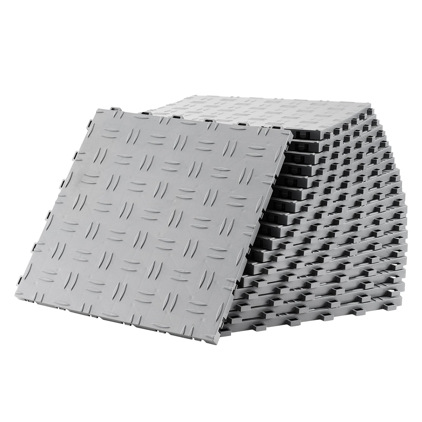 Garage Tiles Interlocking, 12 x 12 x 0.53 inch 50 Pack Garage Floor Covering Tiles, Non-Slip Double-Sided Texture Garage Flooring Tiles, for Garages, Basements, Repair Shops, Silver