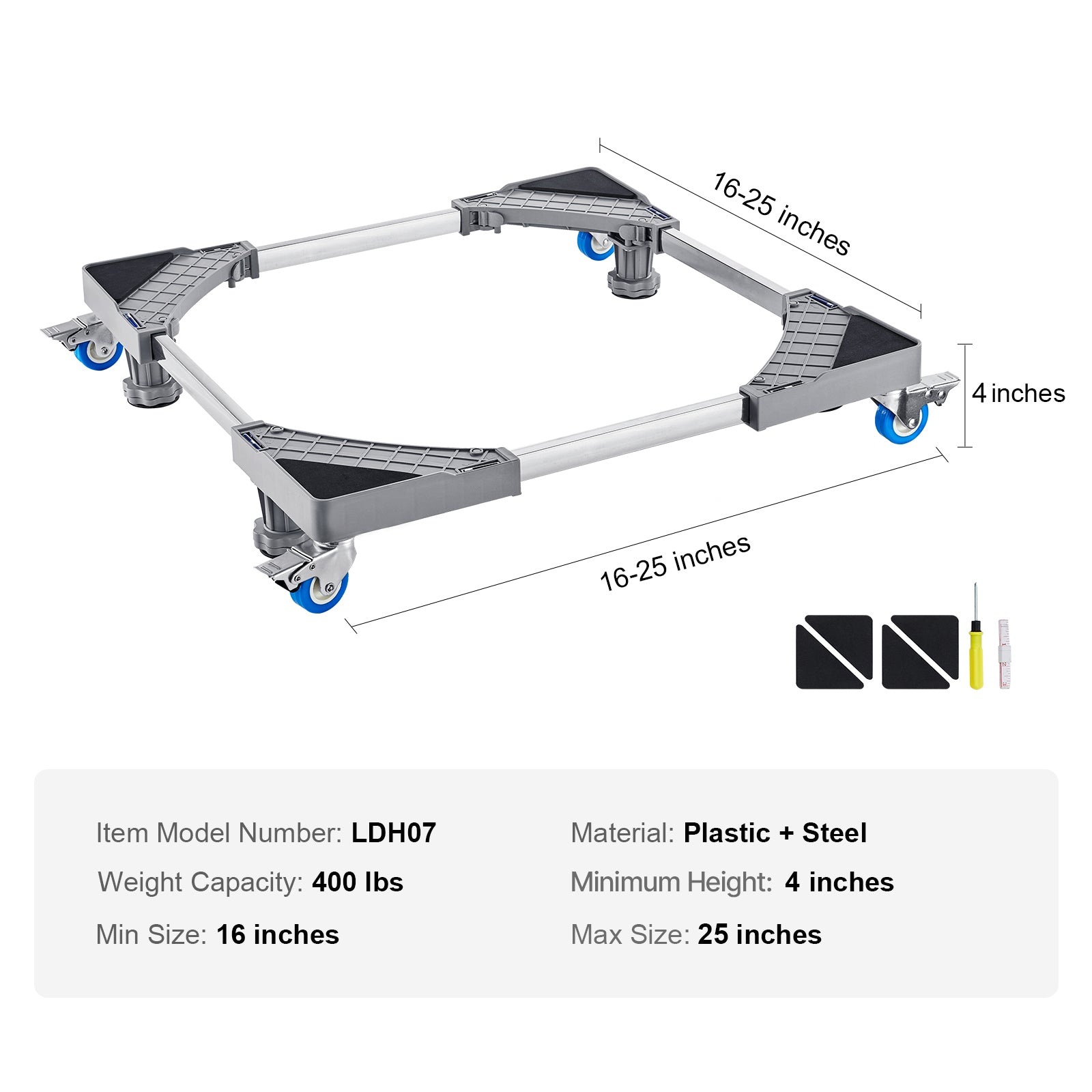 Mini Fridge Stand, 400 lbs Load, 4 Strong Feet, 4 Locking Swivel Wheels, Washer and Dryer Pedestal, Multi-Functional Adjustable Base for Washing Machine, and Refrigerator, Universal Mobile Base