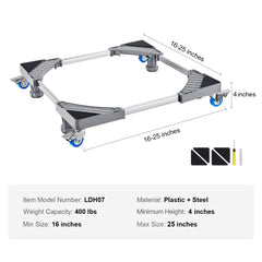 Mini Fridge Stand, 400 lbs Load, 4 Strong Feet, 4 Locking Swivel Wheels, Washer and Dryer Pedestal, Multi-Functional Adjustable Base for Washing Machine, and Refrigerator, Universal Mobile Base