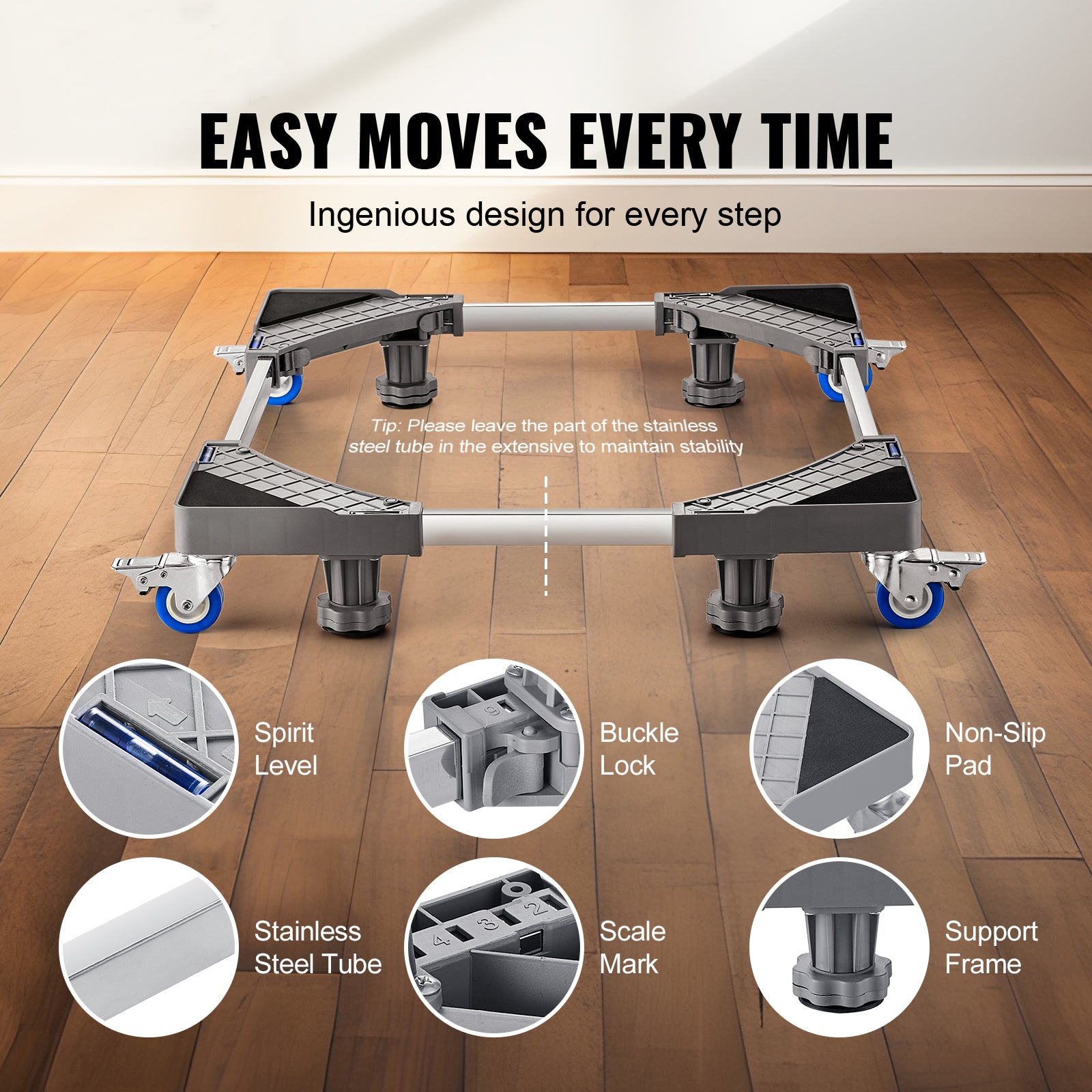 Mini Fridge Stand, 400 lbs Load, 4 Strong Feet, 4 Locking Swivel Wheels, Washer and Dryer Pedestal, Multi-Functional Adjustable Base for Washing Machine, and Refrigerator, Universal Mobile Base