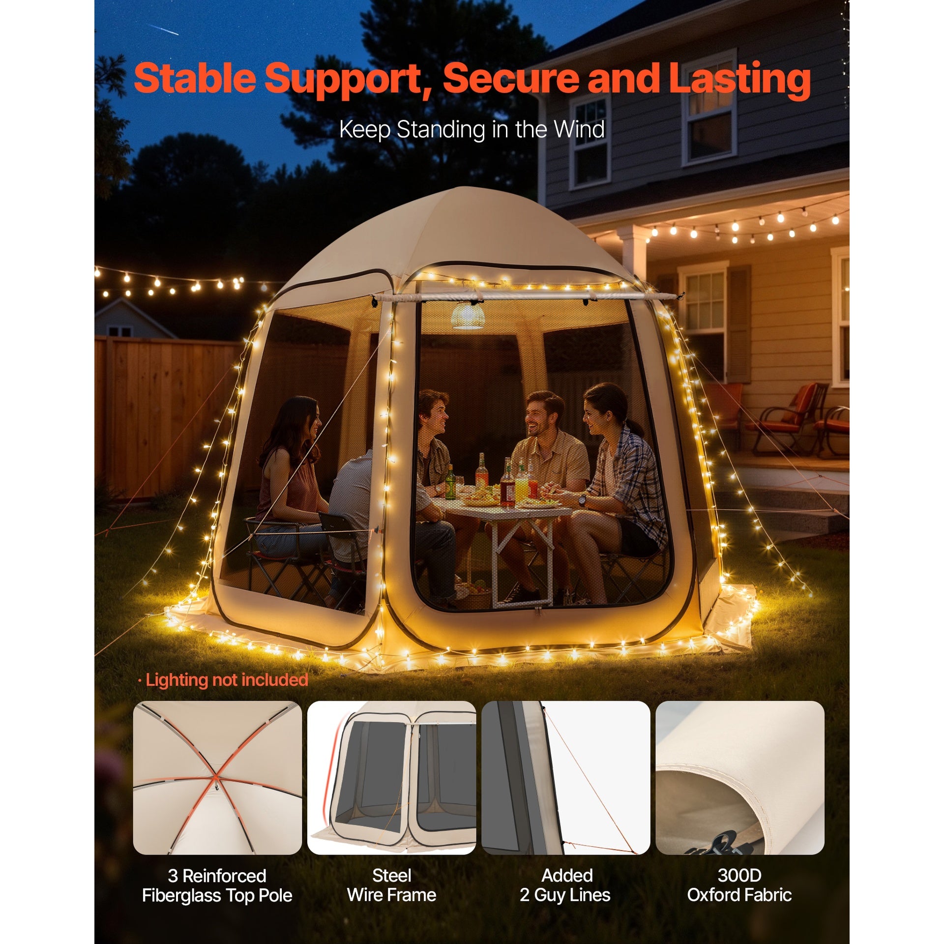 Screen House Tent, 10 x 9.2 ft, 4-8 Person Pop Up Screen Tent with Extended Awning, Portable Screened in Canopy with Carry Bag, Netting Sides, for Patio, Backyard, and Outdoor Activities, Beige