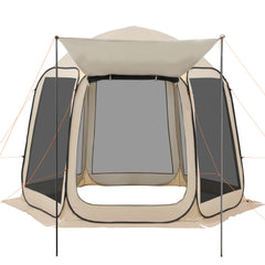 Screen House Tent, 10 x 9.2 ft, 4-8 Person Pop Up Screen Tent with Extended Awning, Portable Screened in Canopy with Carry Bag, Netting Sides, for Patio, Backyard, and Outdoor Activities, Beige