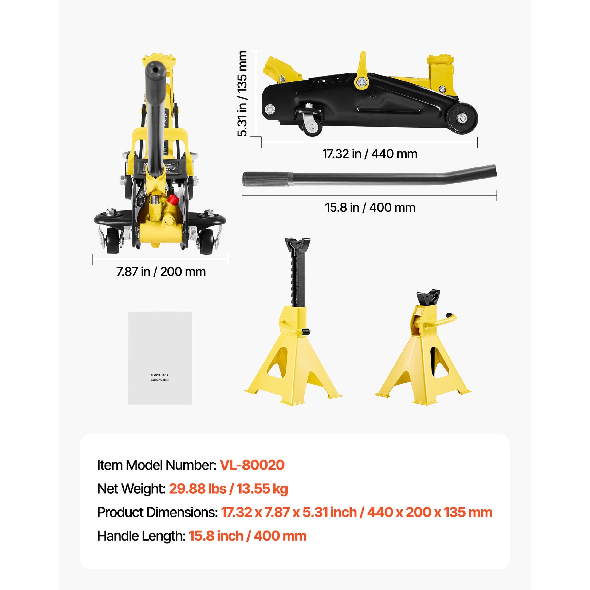 Low Profile Floor Jack, 2 Ton (4400 lbs) Capacity, Steel Racing Floor Jack with Stands, Single Piston Quick Lift Pump, Hydraulic Trolley Car Lift for Compact SUVs, Lifting Range 5.1-12.2 Inches