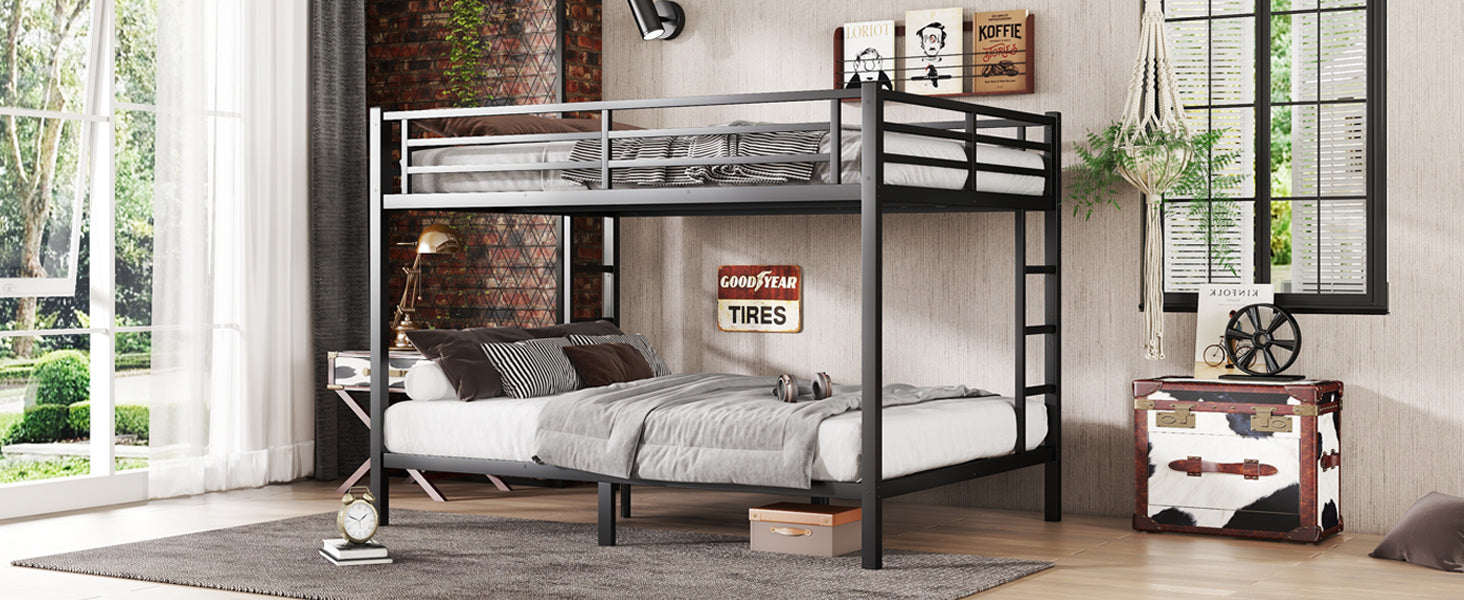 Metal Queen over Queen Bunk Bed for Teens and Adults,Space-Saving/Noise Reduced/No Box Spring Needed, Black