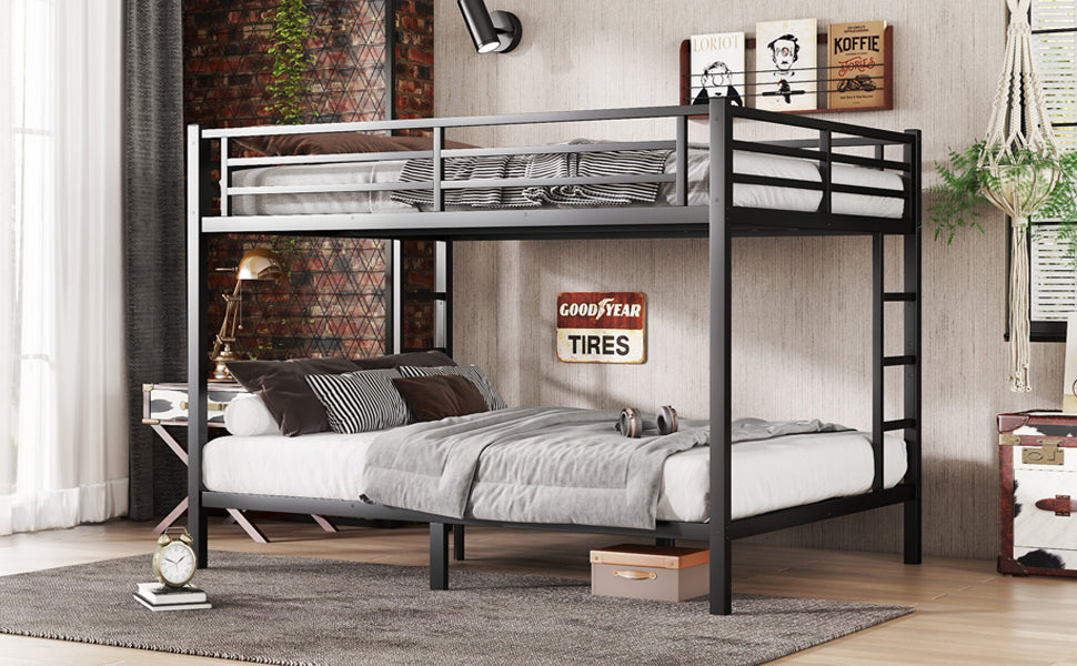 Metal Queen over Queen Bunk Bed for Teens and Adults,Space-Saving/Noise Reduced/No Box Spring Needed, Black