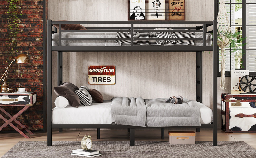 Metal Queen over Queen Bunk Bed for Teens and Adults,Space-Saving/Noise Reduced/No Box Spring Needed, Black
