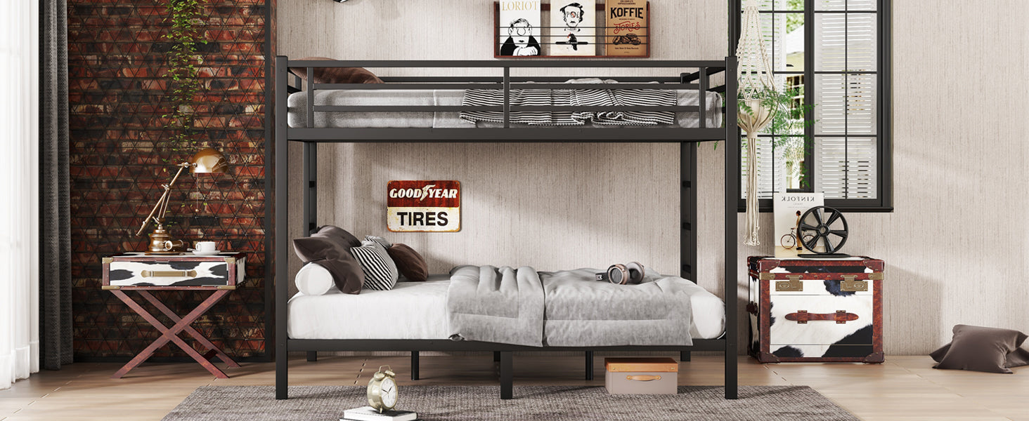 Metal Queen over Queen Bunk Bed for Teens and Adults,Space-Saving/Noise Reduced/No Box Spring Needed, Black