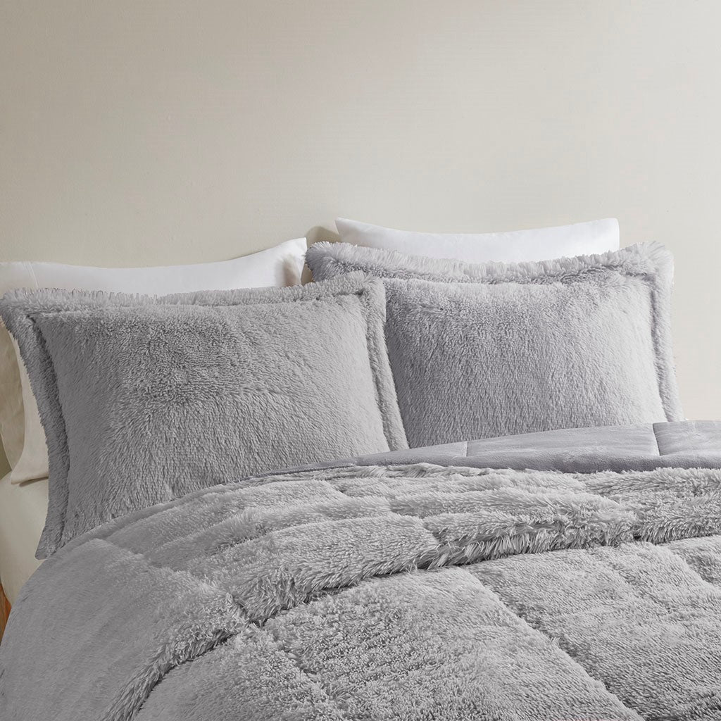 Full/Queen Ombre Shaggy Long Fur Comforter Mini Set