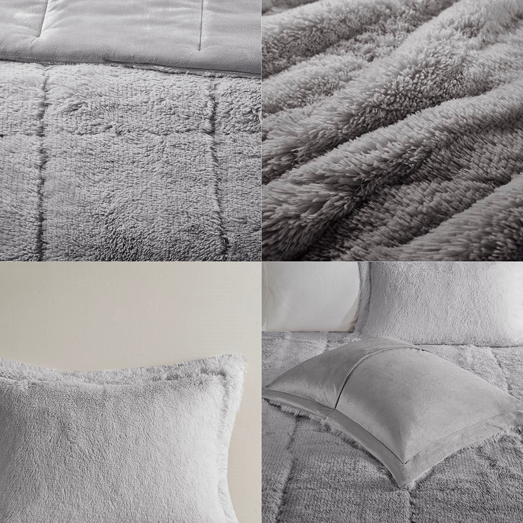 Full/Queen Ombre Shaggy Long Fur Comforter Mini Set
