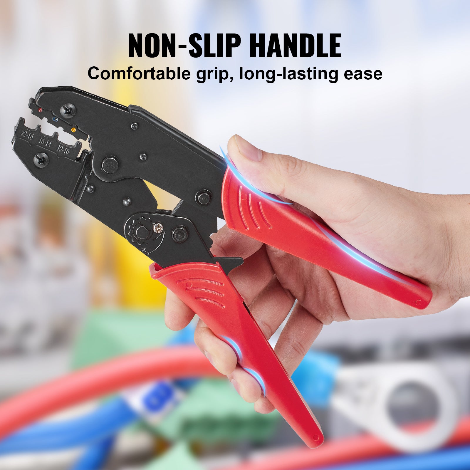 Ratcheting Crimping Tool Set For Insulated Electrical Connectors AWG22-10 with Wire Stripper and 210pcs Heat Shrink Tubes Labor-Saving Ratcheting Wire Crimp Pliers